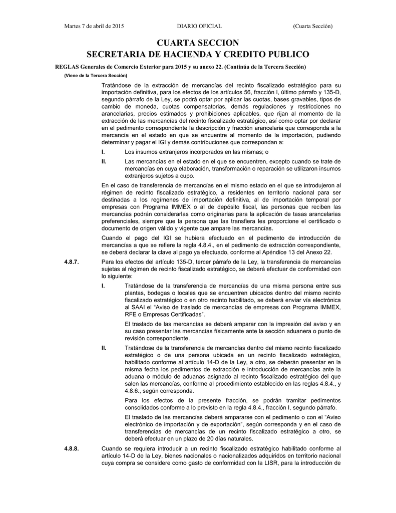 Reglas Generales de Comercio Exterior para 2015 y su