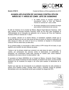 AVANZA APLICACIÓN DE VACUNAS CONTRA VPH EN  Boletín 0708/15