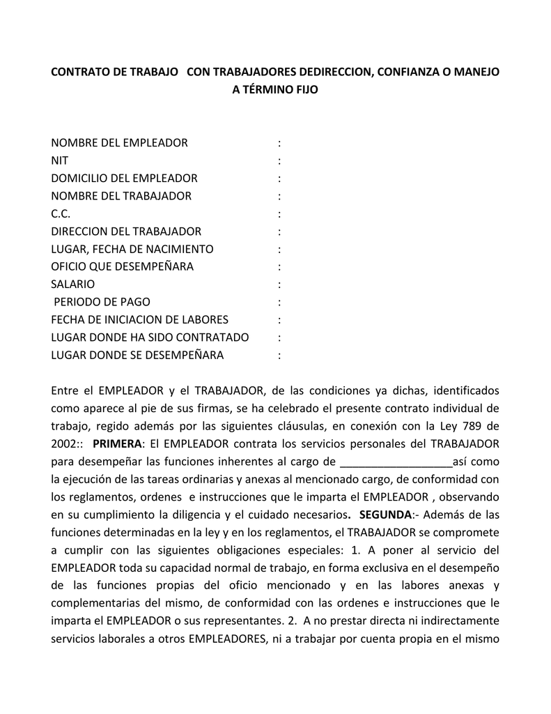 Contrato Trabajadores De Confianza