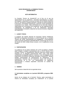 XXXVII REUNION DE LA COMISION TECNICA CINTERFOR/OIT NOTA INFORMATIVA
