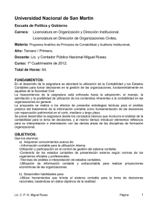 Universidad Nacional de San Martín Escuela de Política y Gobierno Carrera: Materia: