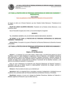 LEY PARA LA PROTECCIÓN DE PERSONAS DEFENSORAS DE DERECHOS HUMANOS... PERIODISTAS