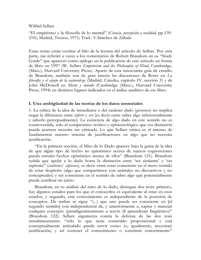 I Una Ambig edad De Las Teor as De Los Datos Sensoriales