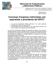 Concluye Congreso entrevistas con aspirantes a presidente del IEPCT