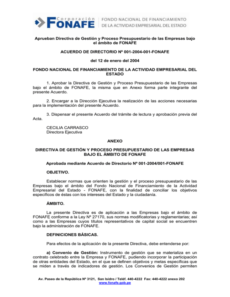 Aprueban Directiva De Gestión Y Proceso Presupuestario