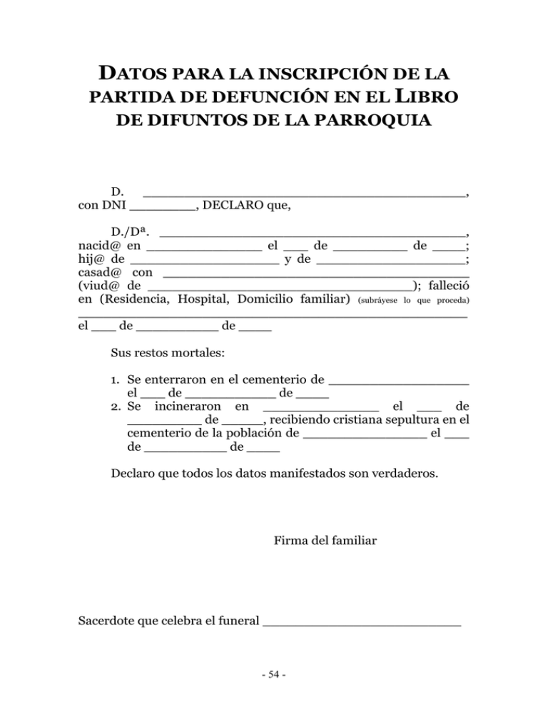 Certificación De La Partida De Defunción - Diócesis De Osma