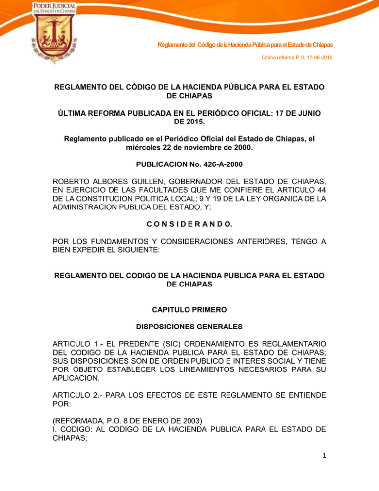 REGLAMENTO DEL CÓDIGO DE LA HACIENDA PÚBLICA PARA REGLAMENTO DEL CÓDIGO DE LA HACIENDA PÚBLICA PARA