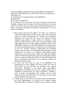 CARTA ABIERTA DE RENUNCIA AL CEDIDOSC (CENTRO DE DE URUGUAY.