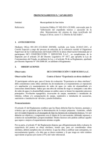 1 PRONUNCIAMIENTO N. º 167-2011/DTN Entidad: Municipalidad
