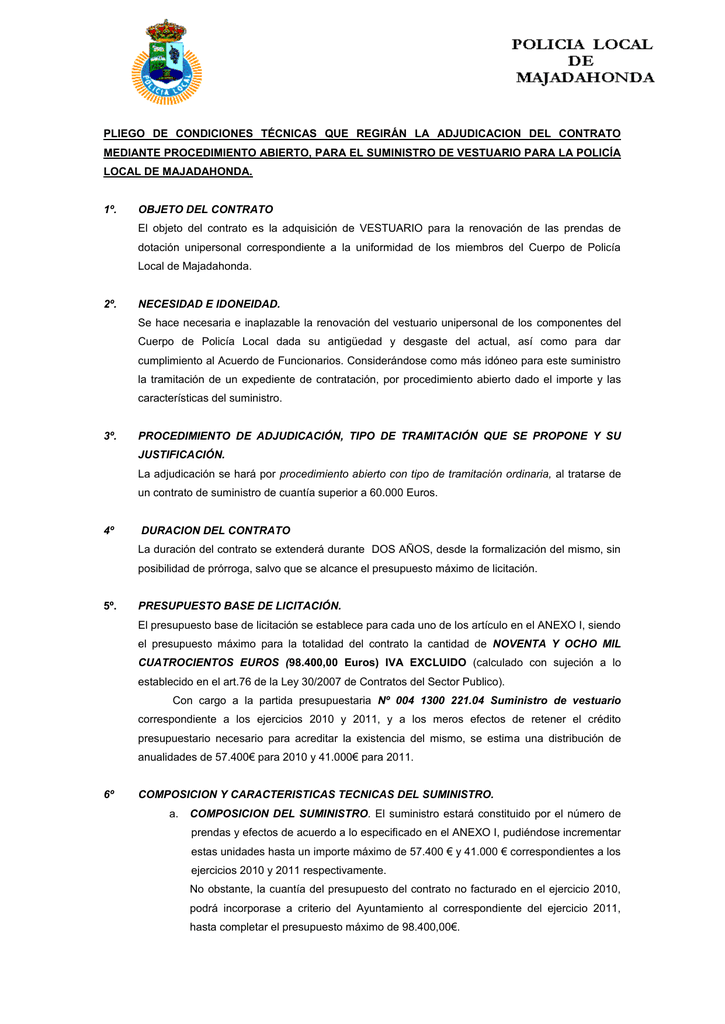 Pliego De Condiciones TÉcnicas Que RegirÁn La 8476