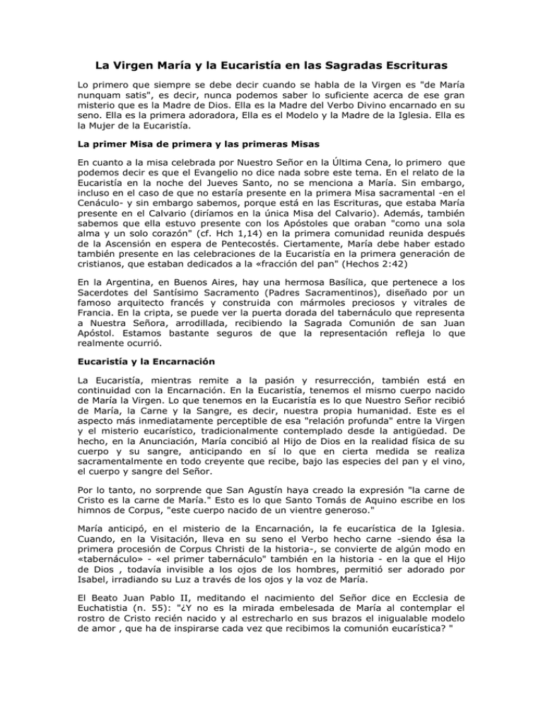 La Virgen María y la Eucaristía en las Sagradas Escrituras