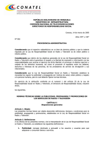 REPÚBLICA BOLIVARIANA DE VENEZUELA MINISTERIO DE  INFRAESTRUCTURA COMISIÓN NACIONAL DE TELECOMUNICACIONES