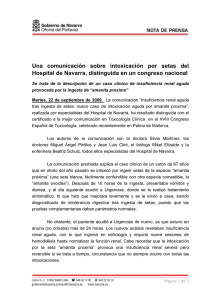 Una  comunicación  sobre  intoxicación  por  setas... Hospital de Navarra, distinguida en un congreso nacional