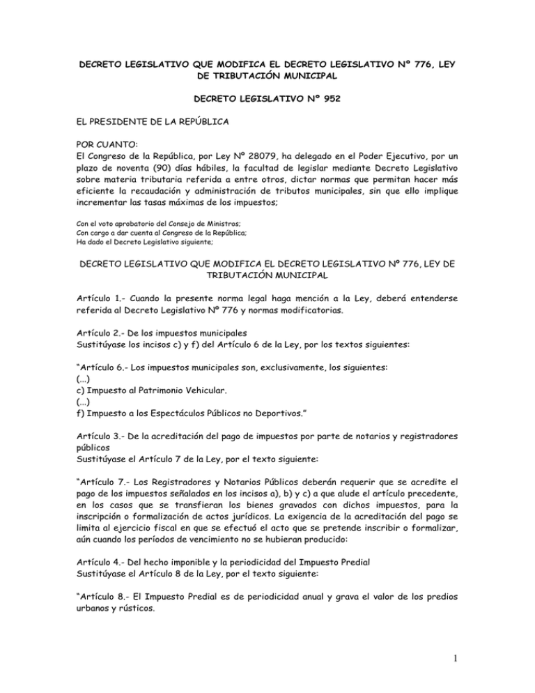 DECRETO LEGISLATIVO QUE MODIFICA EL DECRETO