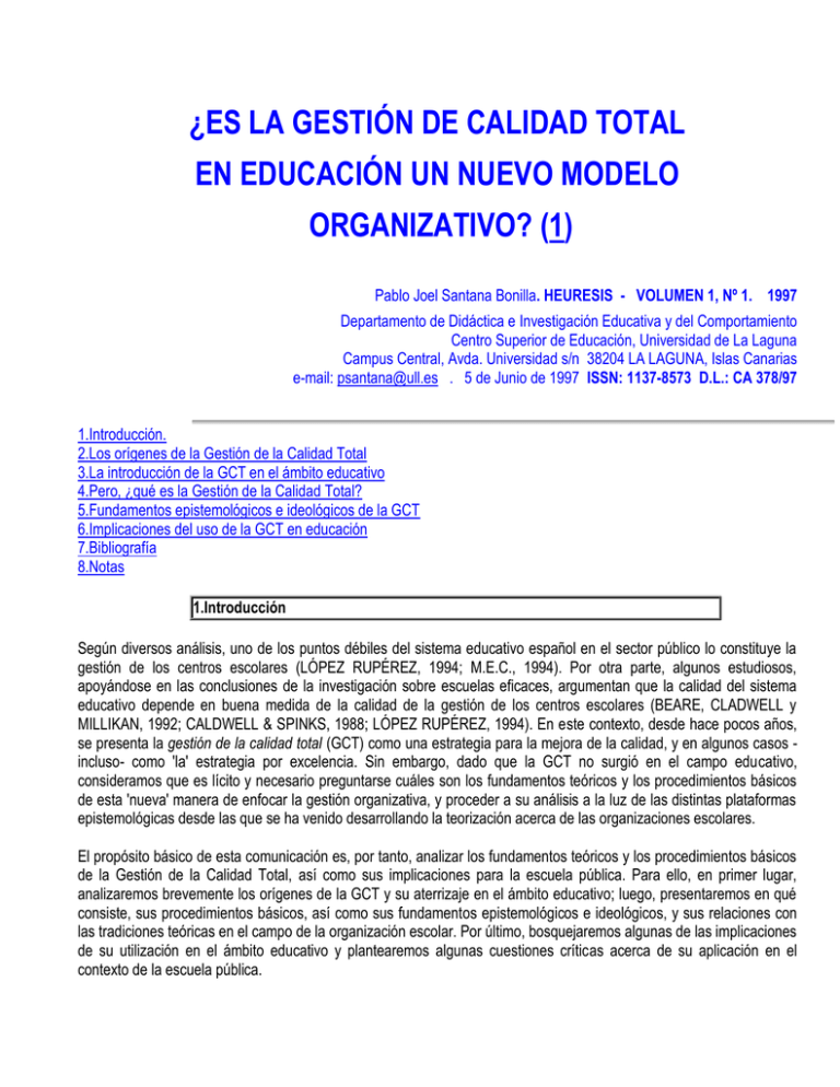 ¿Es la gestión de calidad total en educación: un