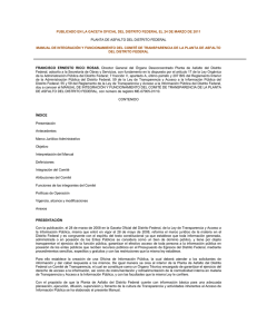 PUBLICADO EN LA GACETA OFICIAL DEL DISTRITO FEDERAL EL 24... MANUAL DE INTEGRACI&Oacute;N Y FUNCIONAMIENTO DEL COMIT&Eacute; DE TRANSPARENCIA DE... PLANTA DE ASFALTO DEL DISTRITO FEDERAL