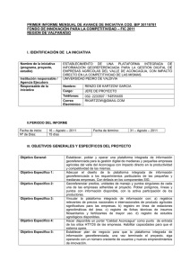 PRIMER INFORME MENSUAL DE AVANCE DE INICIATIVA COD. BIP 30110781