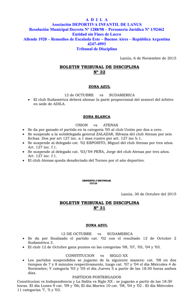 Boletín del Tribunal de Disciplina