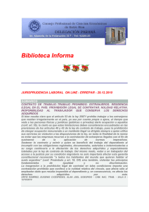 Biblioteca Informa JURISPRUDENCIA LABORAL  ON LINE - ERREPAR - 29.12.2010 SUMARIOS