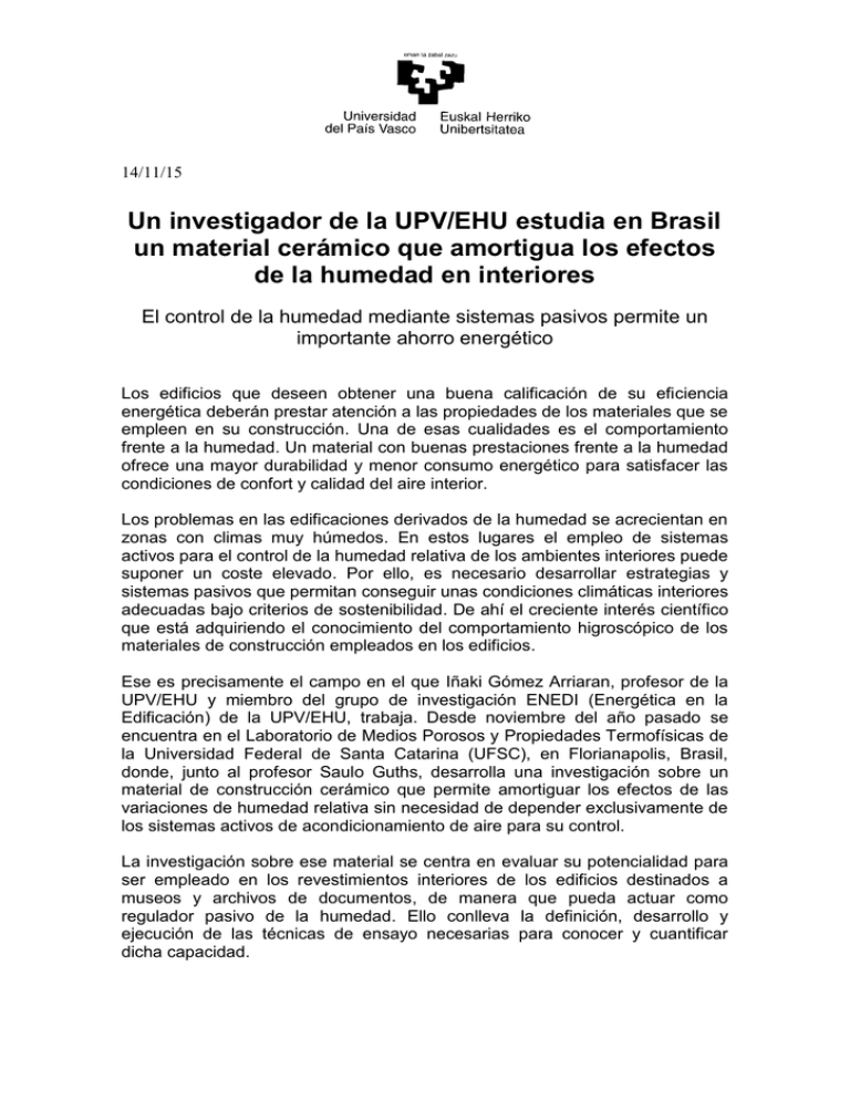 Un Investigador De La UPV/EHU Estudia En Brasil