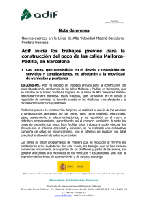 Adif  inicia  los  trabajos  previos ... construcción del pozo de las calles Mallorca- Padilla, en Barcelona