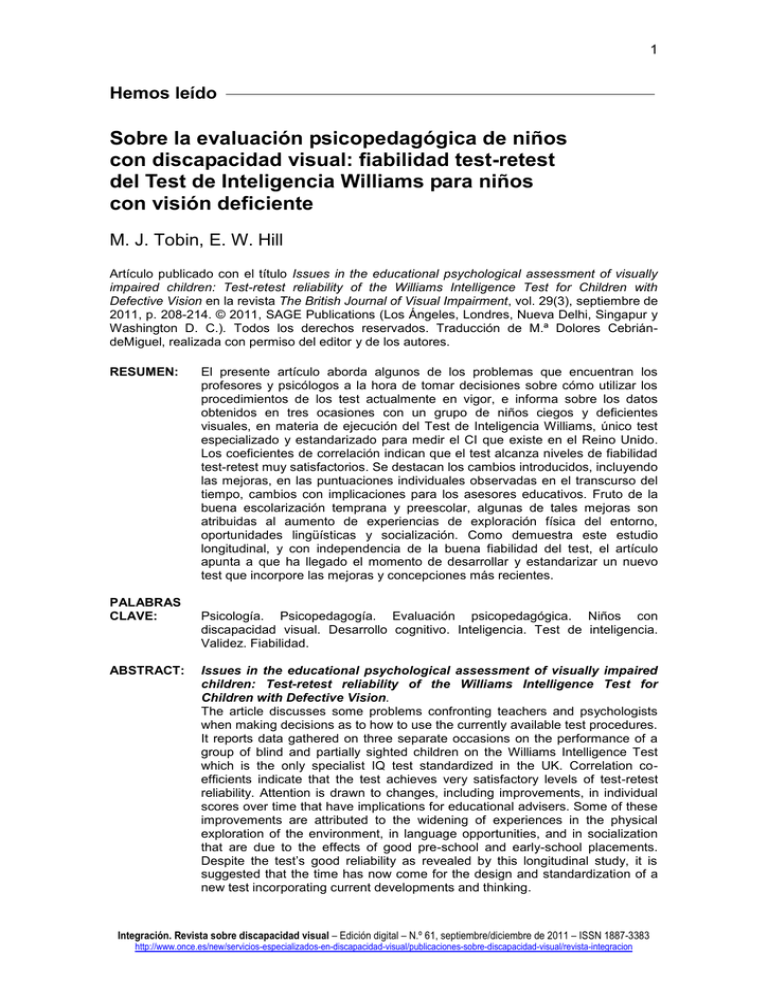 Fiabilidad Test retest Del Test De Inteligencia