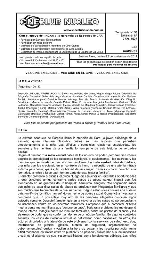 La mala verdad Cine Club Núcleo
