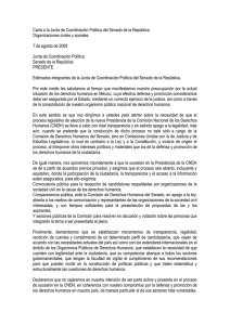 Carta a la Junta de Coordinación Política del Senado de la República