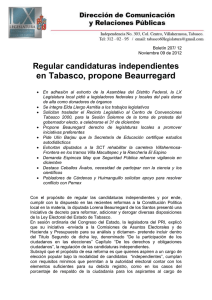 en Tabasco, propone Beaurregard Regular candidaturas independientes