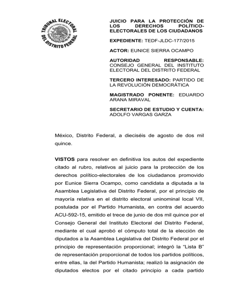 JUICIO PARA LA PROTECCIÓN DE LOS DERECHOS POLÍTICO-