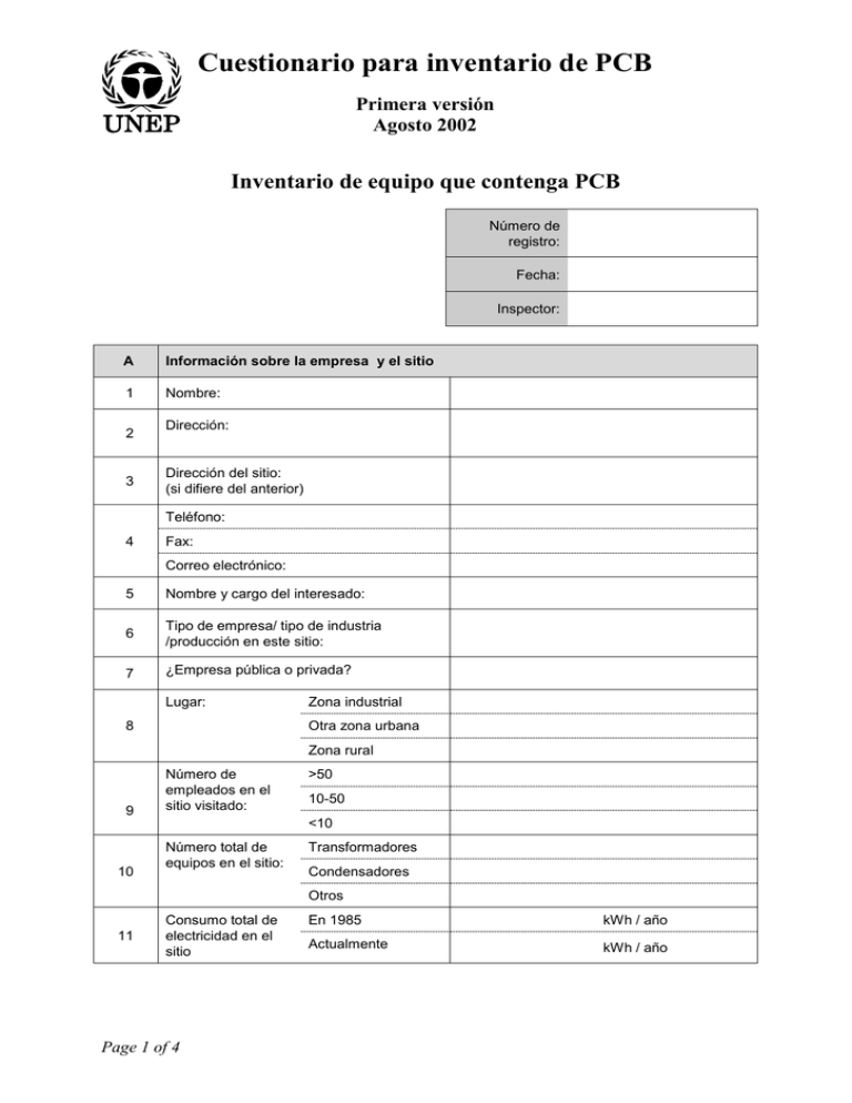 Questionnaire Inventory of PCB