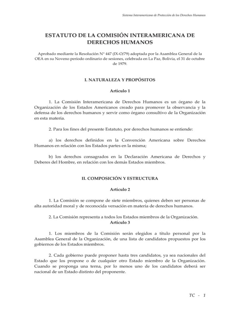 ESTATUTO DE LA COMISIÓN INTERAMERICANA DE DERECHOS HUMANOS