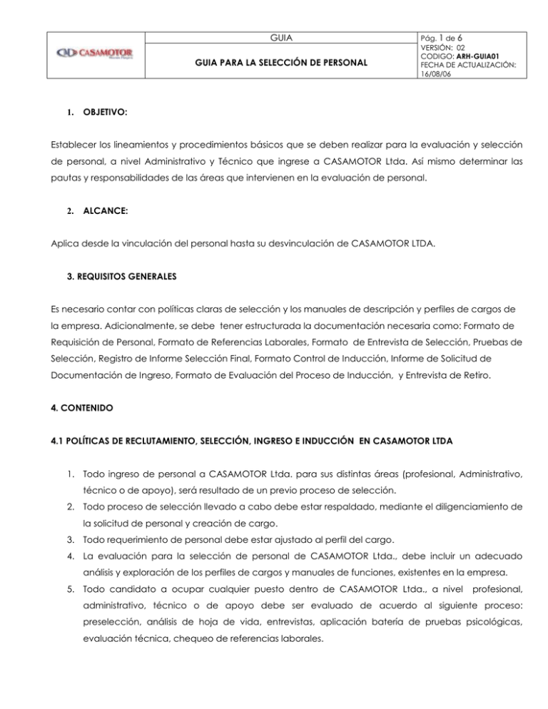 ARH-GUIA01 GUIA PARA LA SELECCIÓN DE