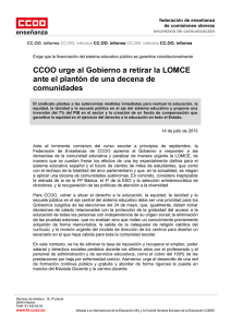 CCOO urge al Gobierno a retirar la LOMCE comunidades enseñanza