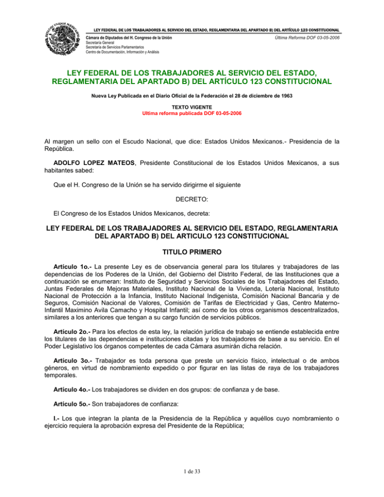 Ley Federal De Los Trabajadores Al Servicio Del