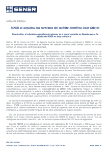 SENER se adjudica dos contratos del satélite científico Solar Orbiter