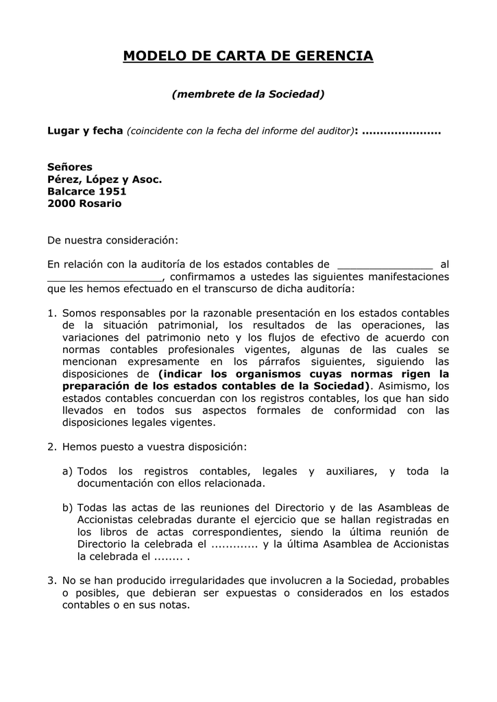 MODELO DE CARTA DE GERENCIA