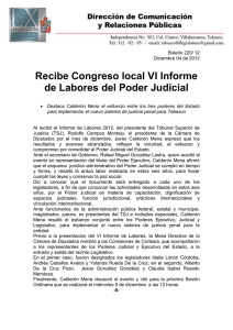 Recibe Congreso local VI Informe de Labores del Poder Judicial