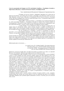 Carta de presentación del Equipo de ACTJ (Actividades Científicas