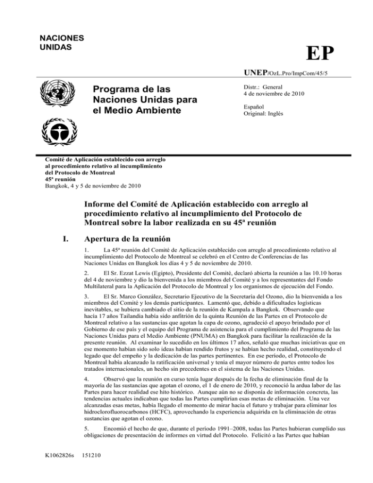 EP Programa de las Naciones Unidas para el Medio Ambiente