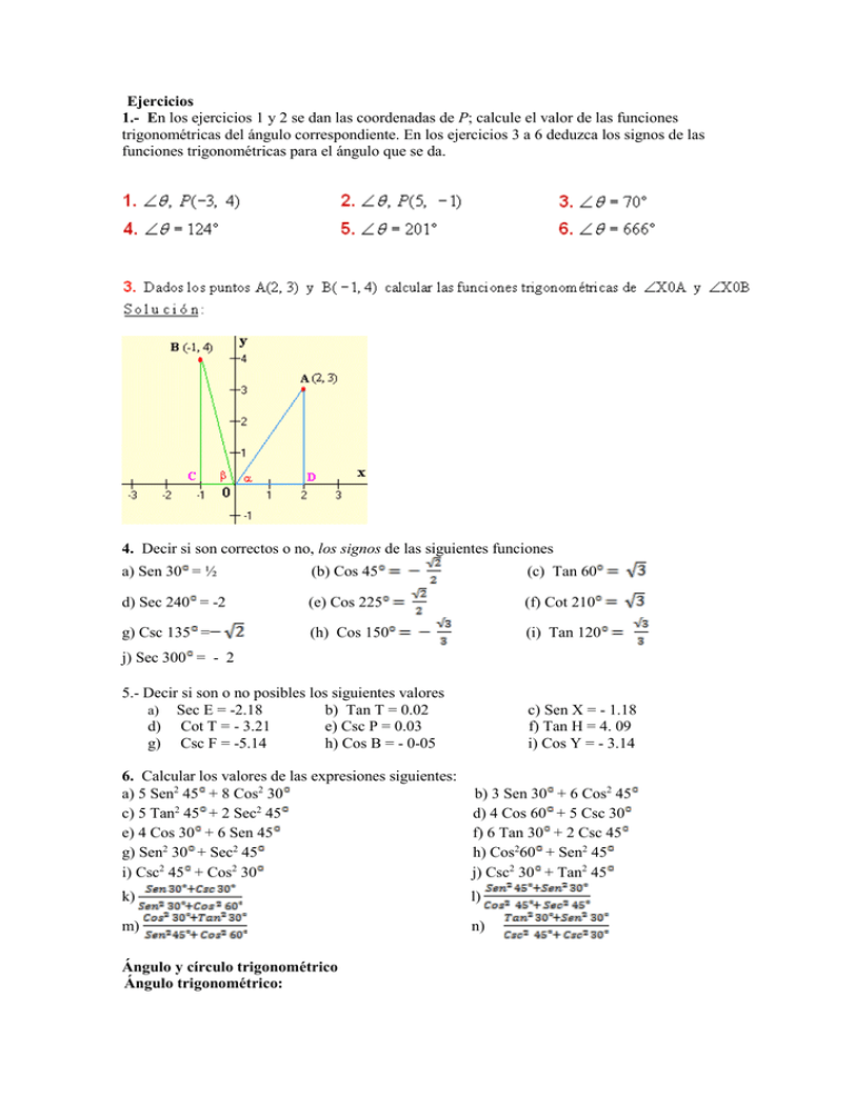 Hoja Ejercicios Funciones Trigonometricas