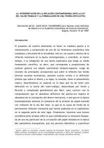 La interpretación de la inflación contemporánea ante la ley del valor