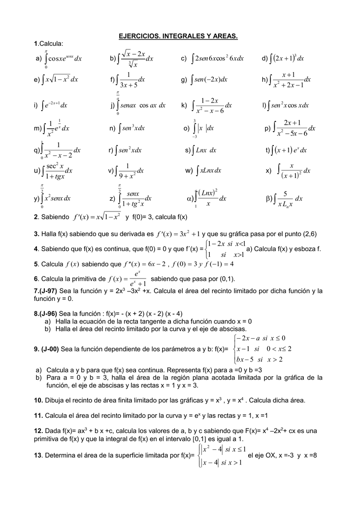 Ejercicios Integrales Y Areas 1 Calcula A B C D E F G