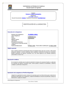 Asignatura: Álgebra Lineal - Universidad Autónoma de Coahuila