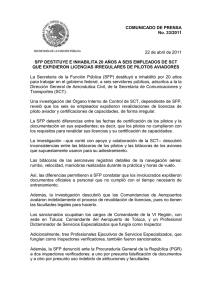 COMUNICADO DE PRENSA No. 33/2011 QUE EXPIDIERON LICENCIAS IRREGULARES DE PILOTOS AVIADORES