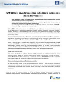 GM OBB del Ecuador reconoce la Calidad e Innovación de sus