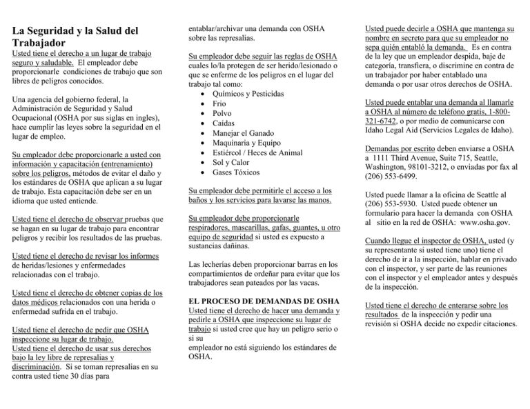 Dairy Workers.Spanish brochure