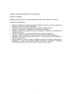 UNIDAD I MODELOS MATEMÁTICOS (O FUNCIONES)  OBJETIVO TERMINAL