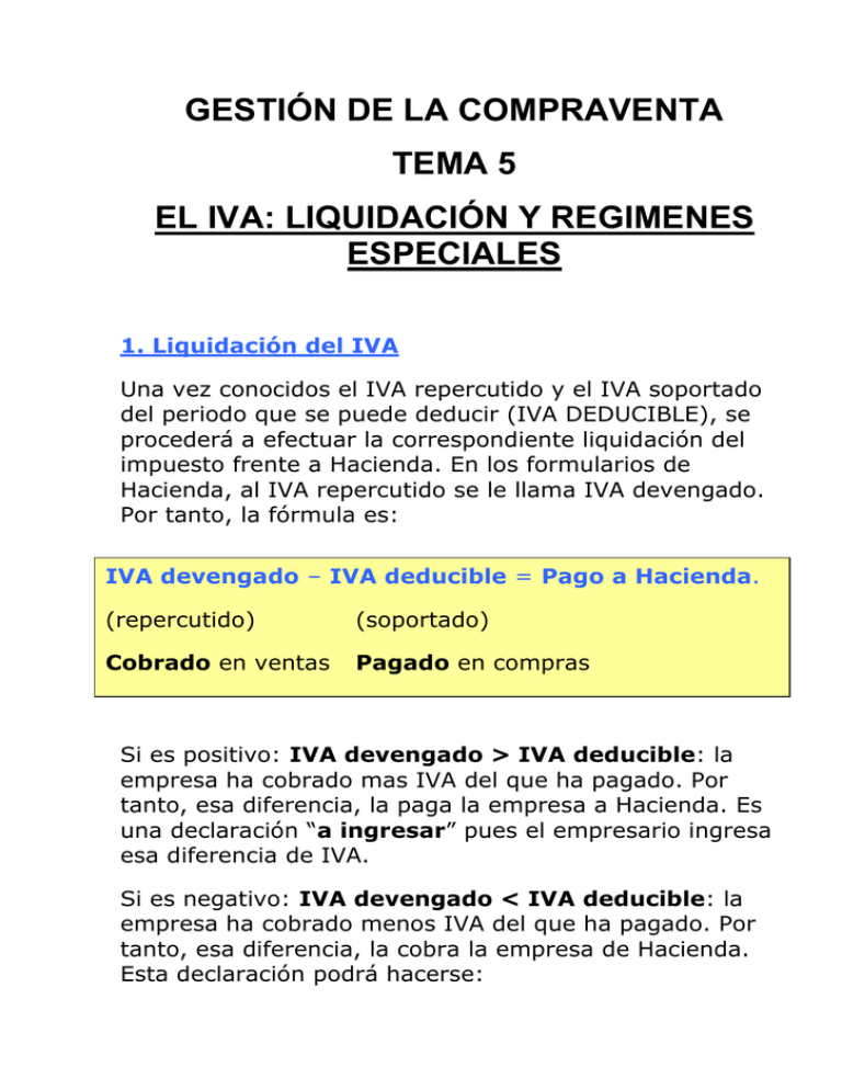 GestiÓn De La Compraventa Tema 5 El Iva LiquidaciÓn Y Regimenes Especiales 0695