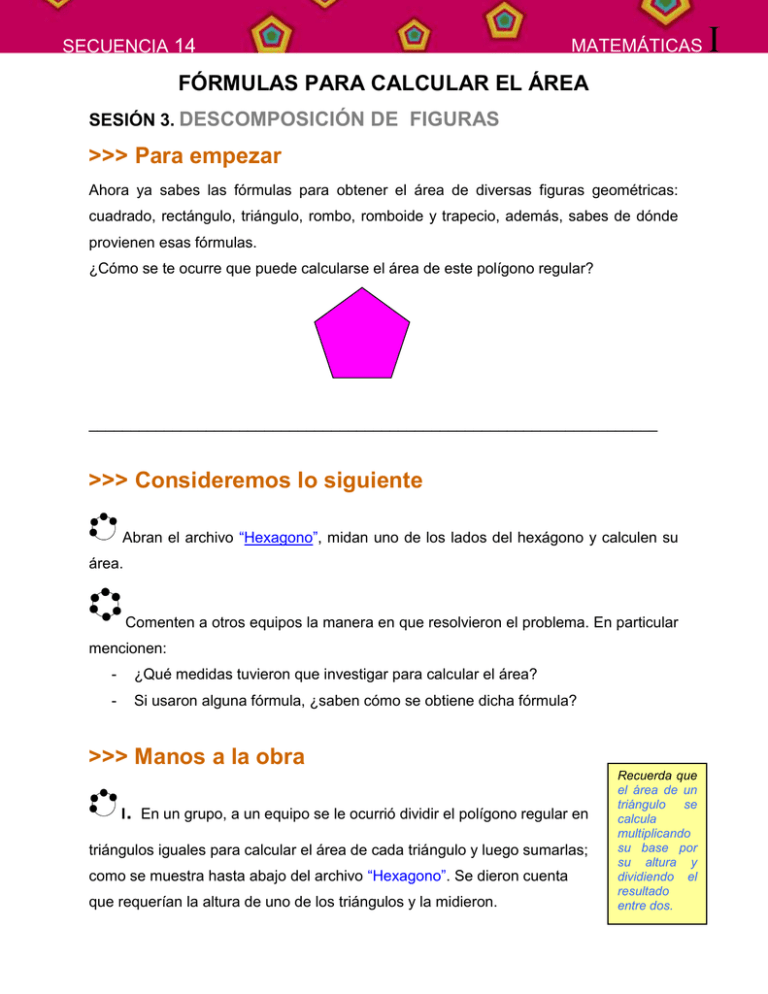 I Para Empezar F RMULAS PARA CALCULAR EL REA